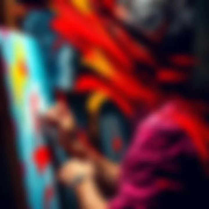 An artist passionately painting on a canvas, showing emotions through vibrant colors and dynamic brushwork