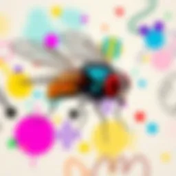 A colorful fly doodle with abstract shapes and lines, showcasing creativity and artistic expression.