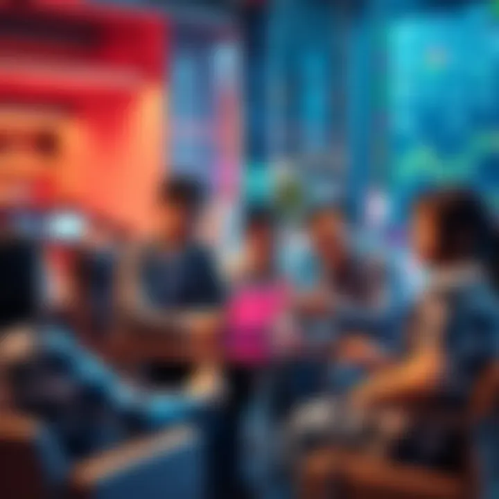 A group of Asian crypto traders discussing strategies and collaborating in a modern office setting