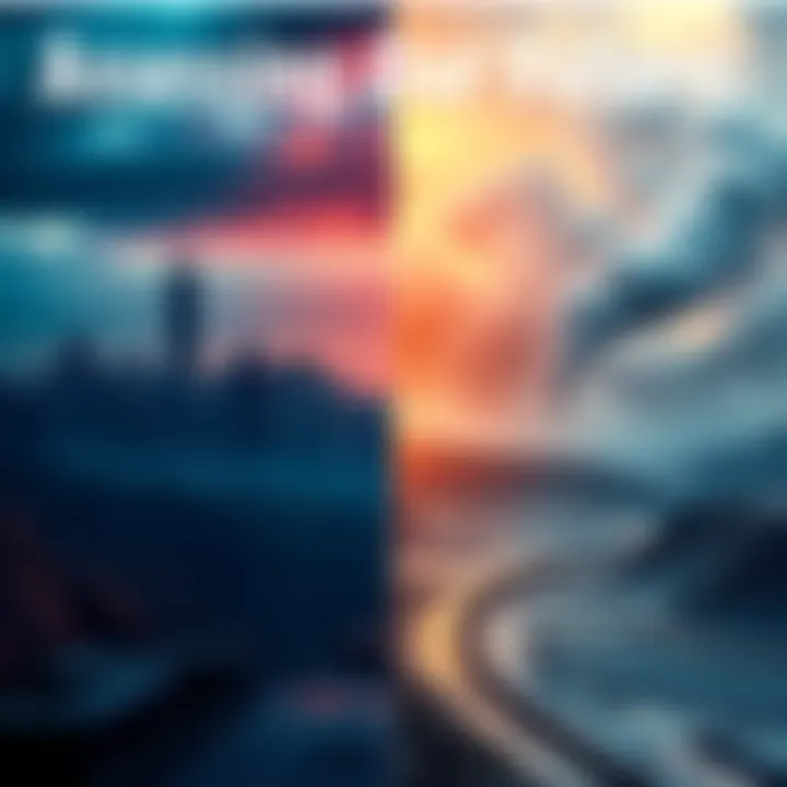 Assessing Our Future A split image showing a city skyline on one side and a polluted landscape on the other, representing contrasting futures.