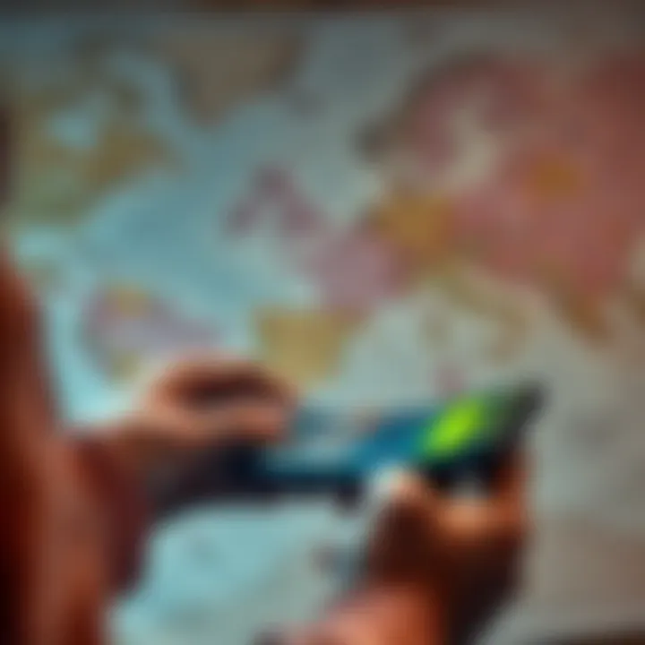 A person calculating atlas bucks with a calculator and maps in the background, focusing on budgeting for landmarks.
