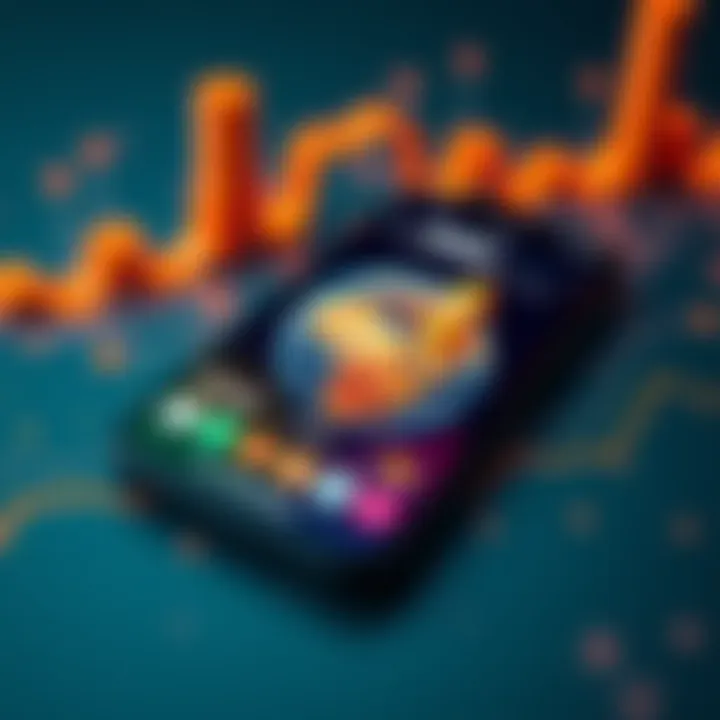 A smartphone screen displaying the Atlas Earth app interface with a globe and financial symbols.