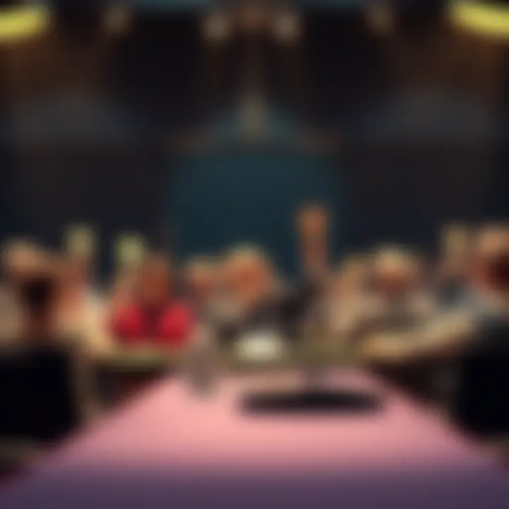 A group of bidders sitting at a table with paddles raised, eagerly participating in an auction.