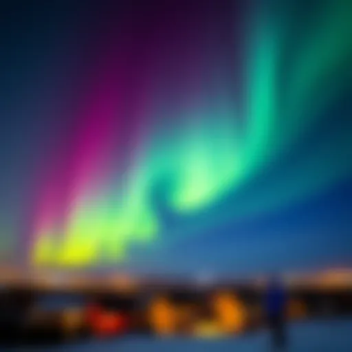 Bright aurora lights up the night sky above Akureyri, with residents watching in awe.