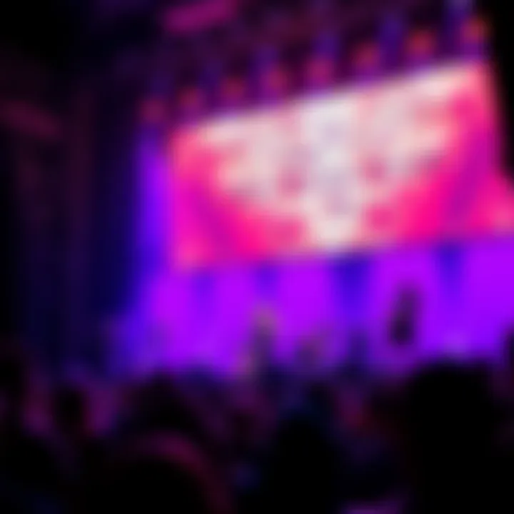 AURORA Music Lyrics AURORA performing on stage with lyrics displayed on a screen, engaging the audience
