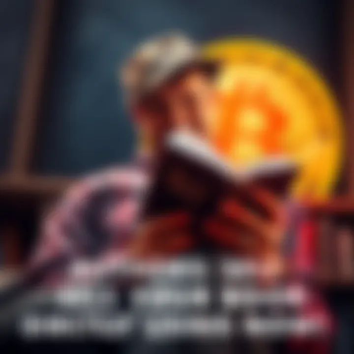 An author holding a book with a Bitcoin symbol in the background, representing direct sales to readers