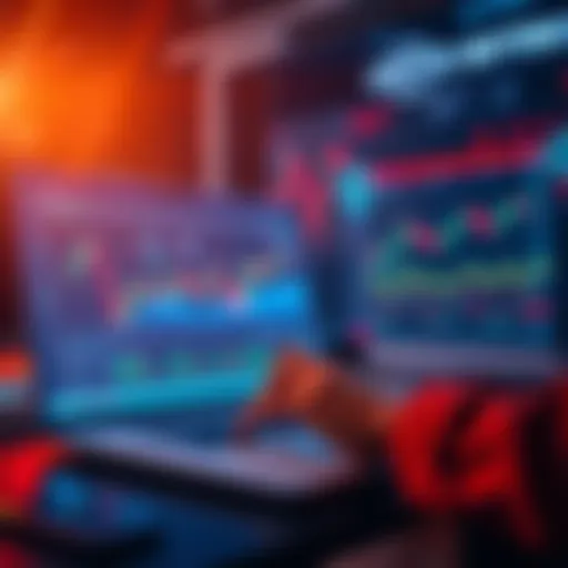 A person using a laptop to automate cryptocurrency tasks, with charts and graphs displayed on the screen, showing a digital trading environment.