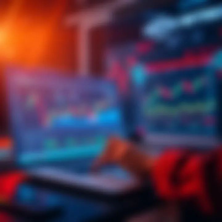 Automating Crypto Workflows A person using a laptop to automate cryptocurrency tasks, with charts and graphs displayed on the screen, showing a digital trading environment.
