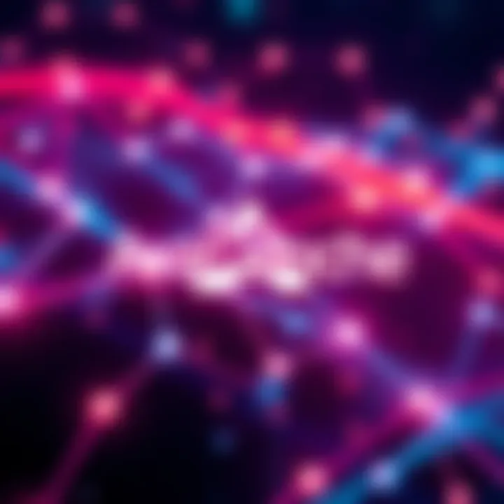 A digital representation of the Avalanche logo with blockchain nodes connecting, symbolizing innovative technology for businesses.