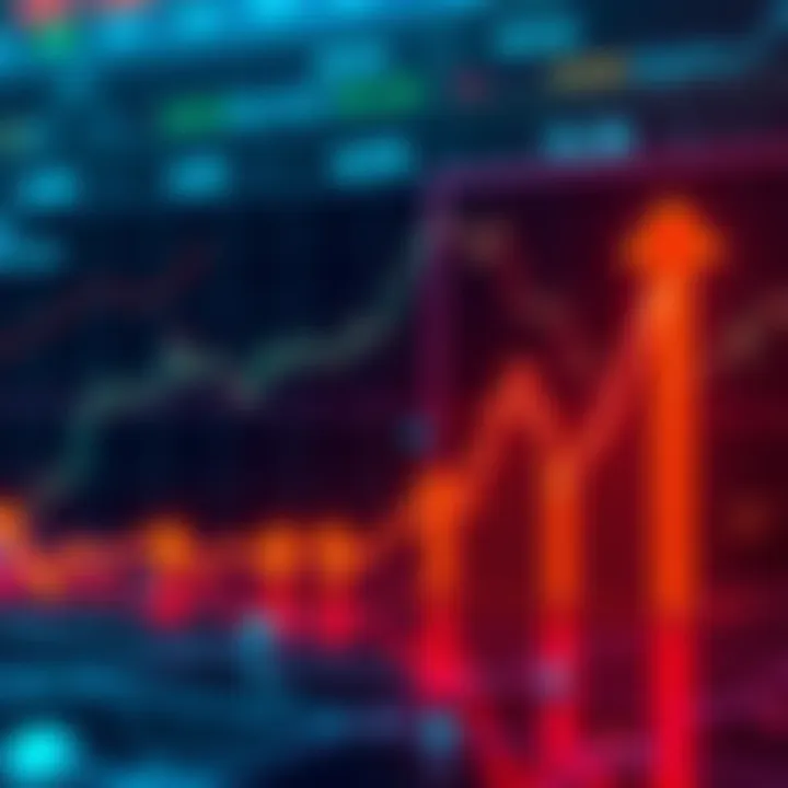 Graph showing the decline of AVAX prices with arrows pointing down, symbolizing market volatility.