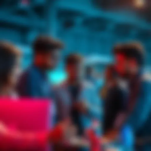 A backend developer discusses project ideas with teammates during a hackathon in Mumbai, showcasing teamwork and technology.