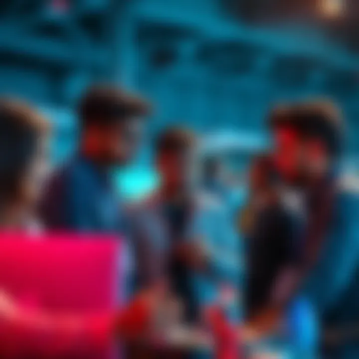 A backend developer discusses project ideas with teammates during a hackathon in Mumbai, showcasing teamwork and technology.