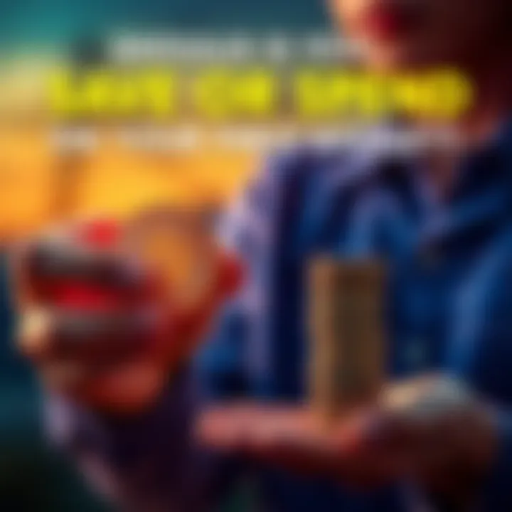 A person holding a badge in one hand and a stack of coins in the other, pondering their choice between saving and spending.