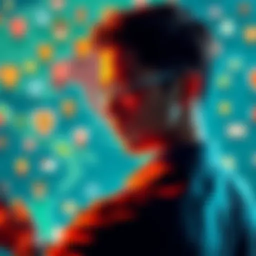 A person reviewing badge purchases in Italy, surrounded by badge icons and plot maps