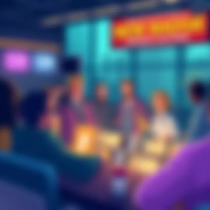 Illustration of players engaging with badges in Atlas game, showcasing different locations for badge purchases.
