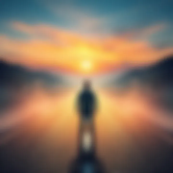 A person standing at a fork in the road, contemplating two different paths, symbolizing decision-making.