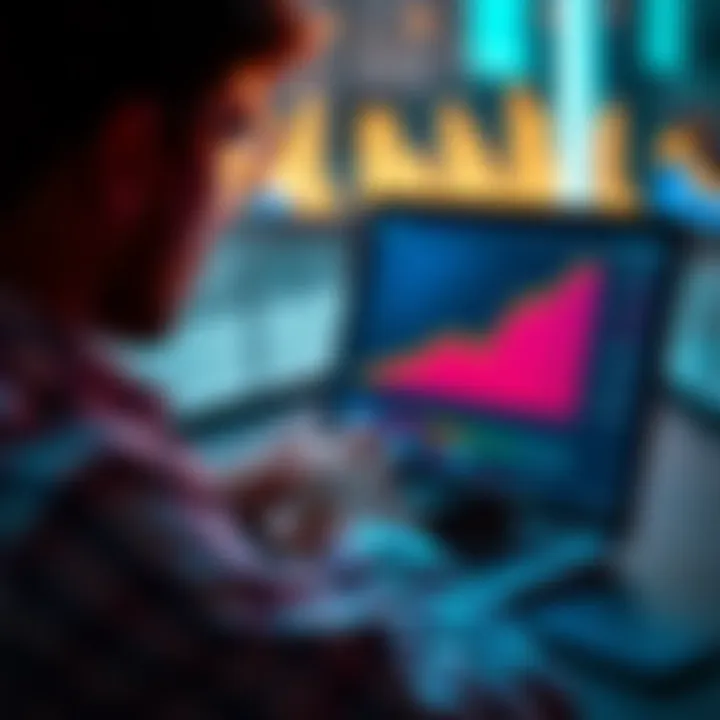 Balancing Conversion Rate Optimization A person analyzing data on a laptop, with graphs showing growth and decline on the screen, symbolizing the balance in conversion rate optimization.