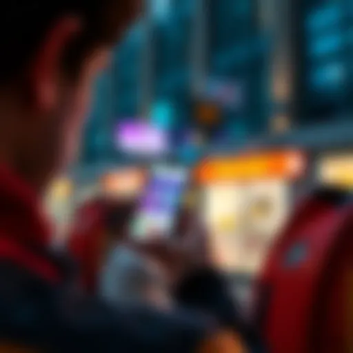 Individual looking at a smartphone displaying banking apps and comparing Revolut and Trade Republic.