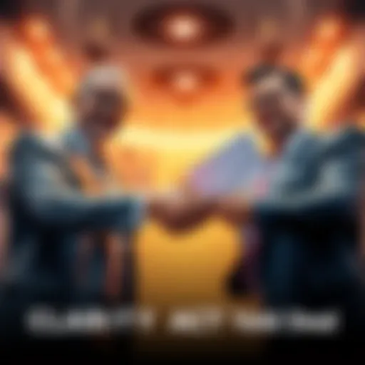 Representatives from banks and crypto firms shaking hands with documents in hand, symbolizing the CLARITY Act yield deal