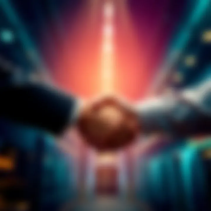 Banks Embracing On-Chain Technology Representatives from Robinhood and Bitstamp shake hands, symbolizing banks' readiness to adopt on-chain technology in digital finance.