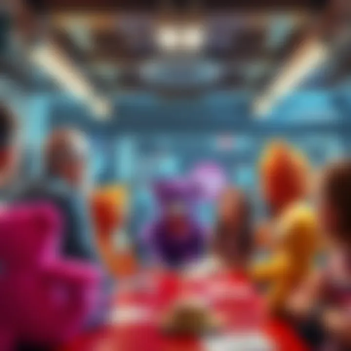 A group of people engaging in a lively discussion about the value of Beanie Babies compared to time travel