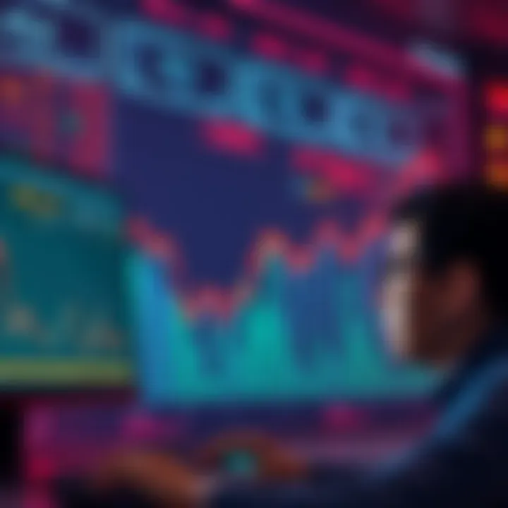 Bear market decline A graph showing a downward trend in cryptocurrency values, with a frustrated person looking at a computer screen