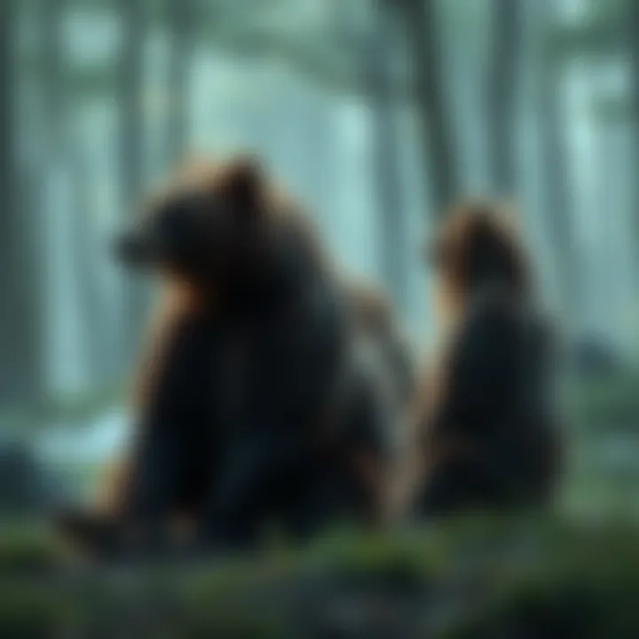 A group of bears sitting quietly in a forest, symbolizing market silence after a financial loss