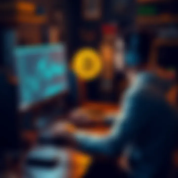 A person sitting at a computer with Bitcoin node software open, surrounded by tech items like a Raspberry Pi and cables.