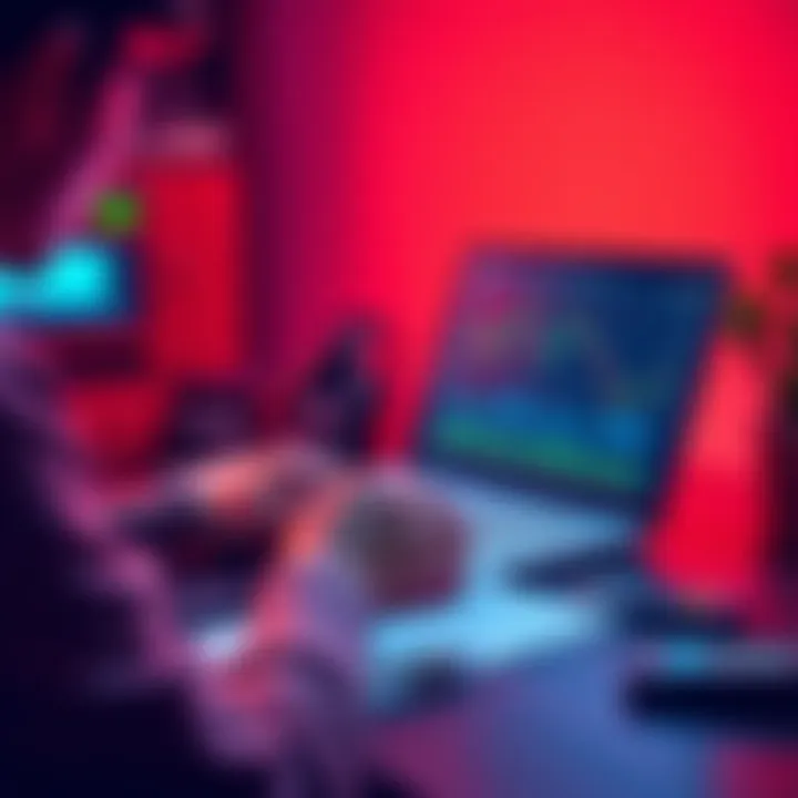 A person looking at a laptop screen showing cryptocurrency graphs and charts, with notes and a calculator on the desk.