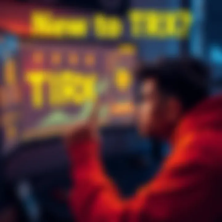 A person looking at a computer screen displaying TRX tokens on Binance, with a confused expression, representing new users seeking guidance.