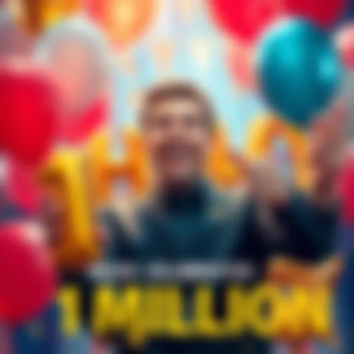 Ben Celebrates 1 Million Subscribers Ben smiles with excitement as he celebrates reaching 1 million subscribers, surrounded by balloons and decorations.