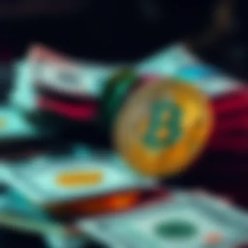 A visual representation of Berkshire Hathaway's cash reserves alongside a Bitcoin symbol, showing the contrast between cash and cryptocurrency market dynamics.