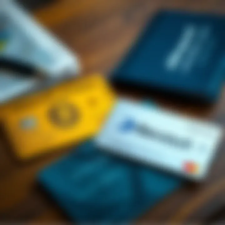 A close-up of an American Express Gold card and a Revolut Metal card placed on a wooden table with a travel guide and a passport