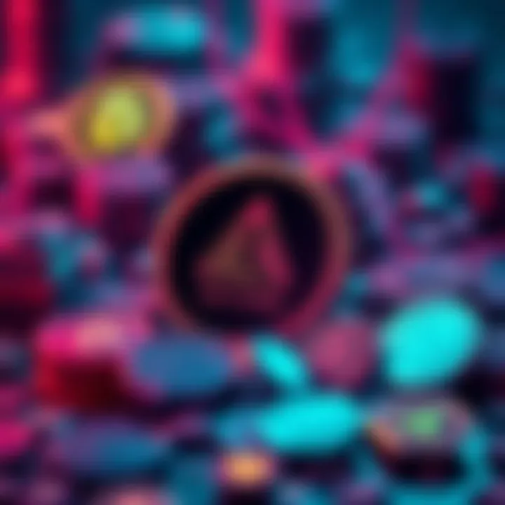 Graphic warning about potential QCORE token scam with symbols of cryptocurrency and a warning sign