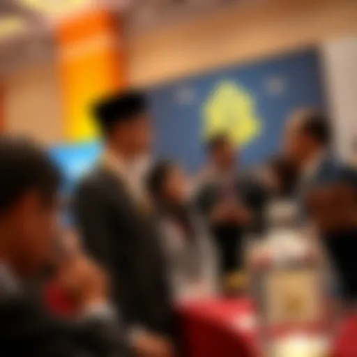 Bhutan's government officials discussing blockchain technology and cryptocurrency at a conference, with a display of the EthStaker logo in the background.