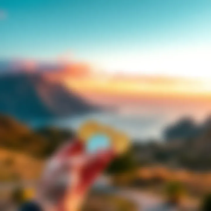 A person holding digital tokens with a backdrop of New Zealand's iconic scenery, indicating the new technology in the region.