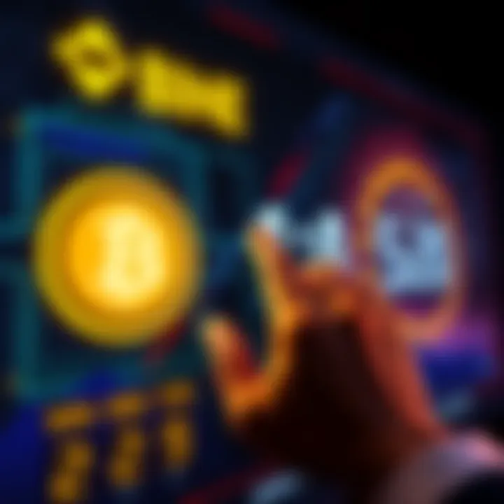 A person clicking on a digital button for the Binance Bitcoin Button game with a timer in the background