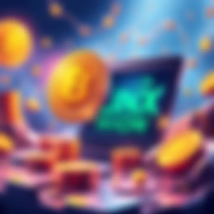 Illustration showing passive income and staking ION on BingX platform with symbols of coins and rewards