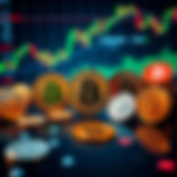 A visual comparison of Bitcoin and various altcoins, showing market charts and coin logos, symbolizing investment choices in cryptocurrency.
