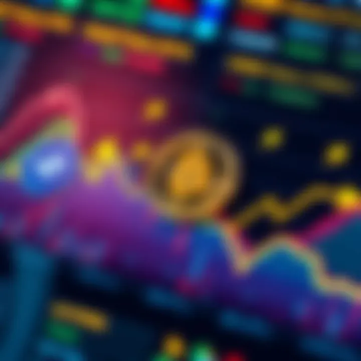 A chart showing Bitcoin price trends alongside various altcoins, with arrows indicating market predictions for future investments.