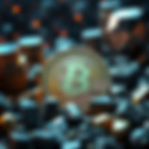 Bitcoin symbol with rare earth metals and space industry icons nearby, showing competition for investor attention.