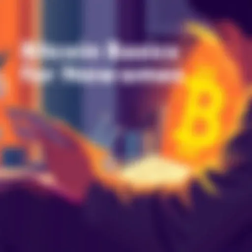 An illustration showing a person looking at a Bitcoin symbol with a laptop and notes, symbolizing learning about cryptocurrency.