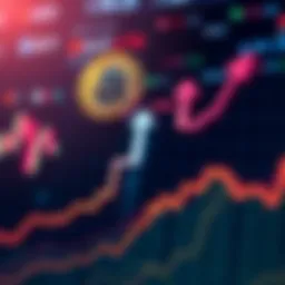 A graphical representation of Bitcoin's price trends with upward and downward arrows indicating market fluctuations.