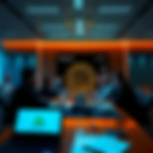Members of the Bitcoin Core team discussing in a meeting room with charts and laptops on the table