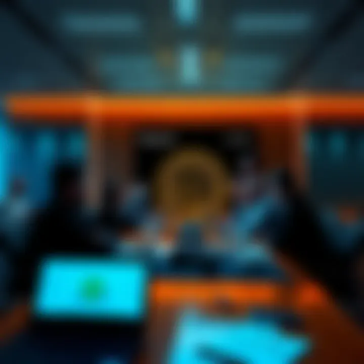 Members of the Bitcoin Core team discussing in a meeting room with charts and laptops on the table