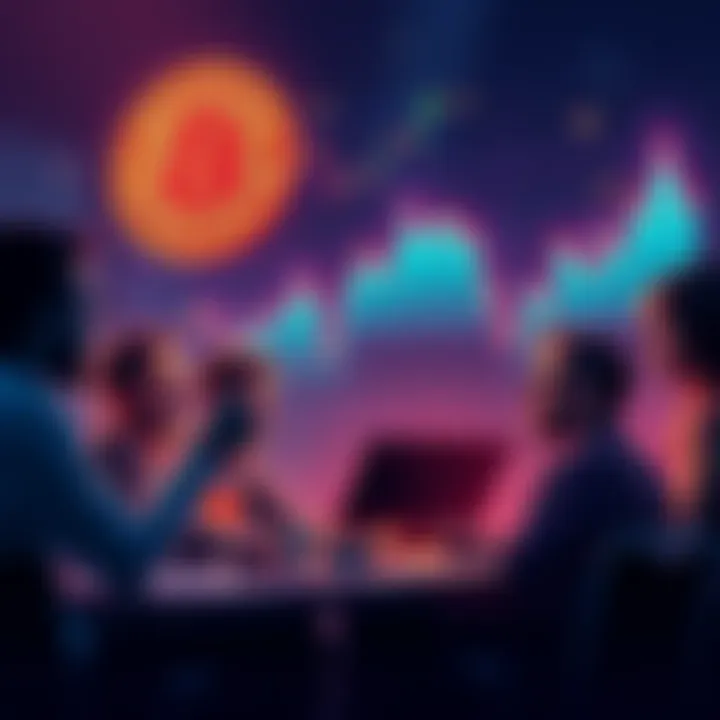 People discussing Bitcoin's future viability as a cash system, with charts and graphs in the background.