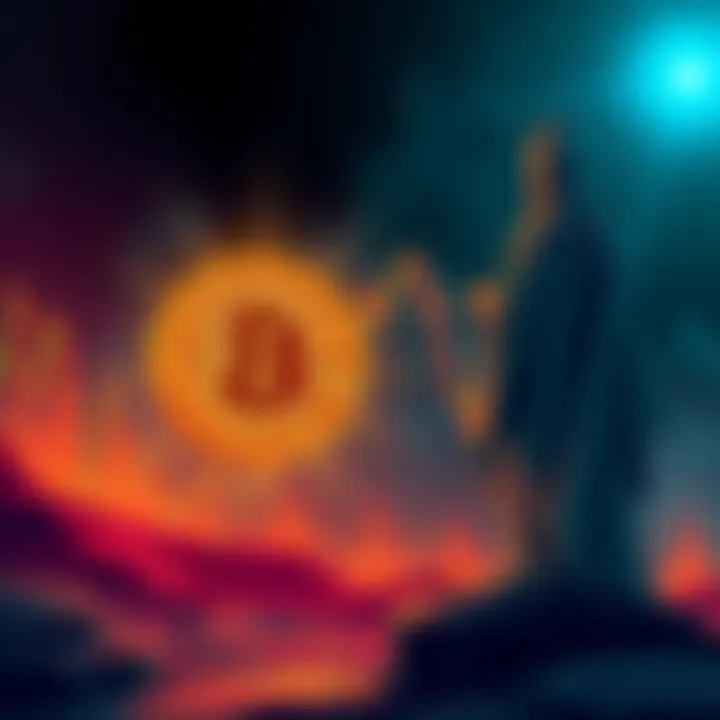 Illustration showing Bitcoin chart declining while a figure symbolizing faith looks on, highlighting the comparison to bets on Jesus Christ's return