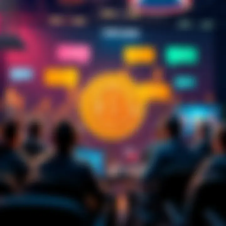 A group of people engaging in Bitcoin discussions in a forum setting with chat bubbles around them