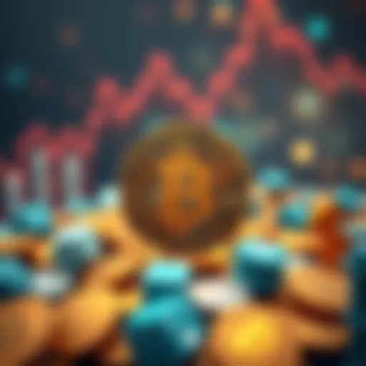 A Bitcoin symbol stands out among various digital currency icons, symbolizing its leading position in the crypto market.