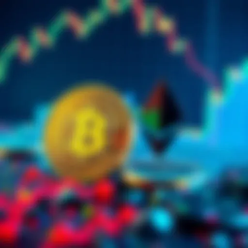 Bitcoin and Ethereum prices rise with a background showing a digital currency trend chart